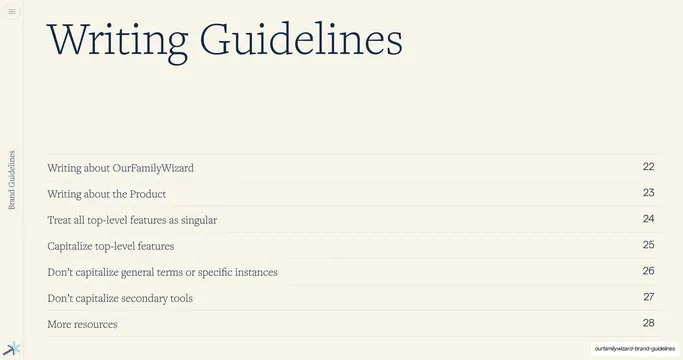 Writing Guidelines section contents