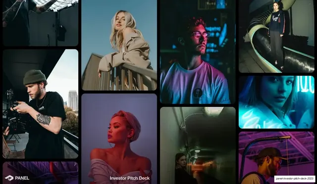 Creator community photo grid, dark-mode, photographic, dark