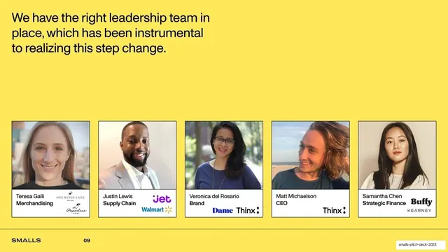 Leadership team five-up with prior-employer logos