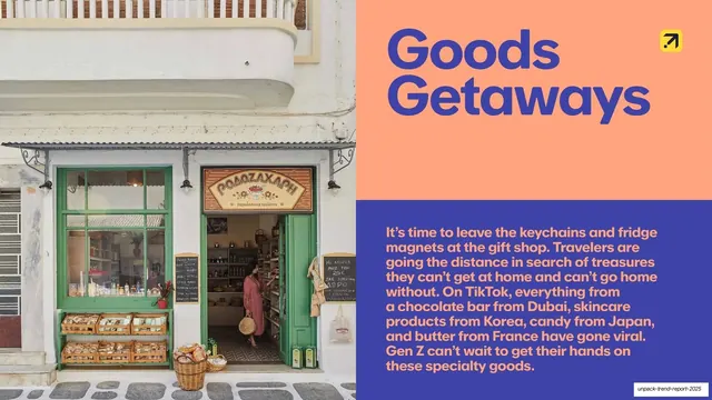 Goods Getaways data (grocery and souvenirs), editorial, photographic, vibrant