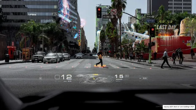 AR head-up display over a city street, photographic, 3d-render, vibrant
