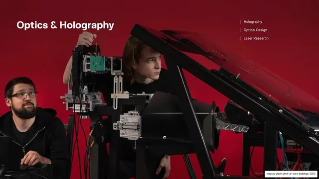 Optics and holography team photo, photographic, dark-mode, warm