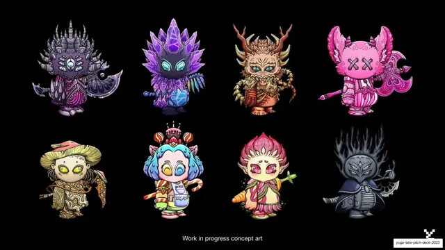 Work in progress concept art grid, dark-mode, illustrated, dark