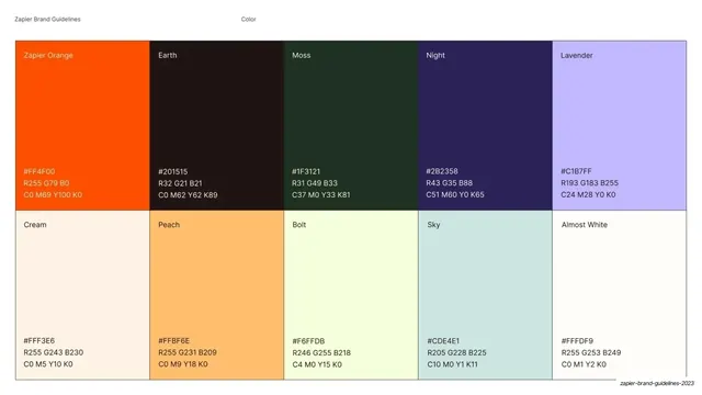 Brand color palette swatch grid