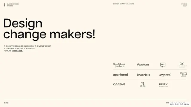 Design change makers (client logo wall), editorial, minimal, light