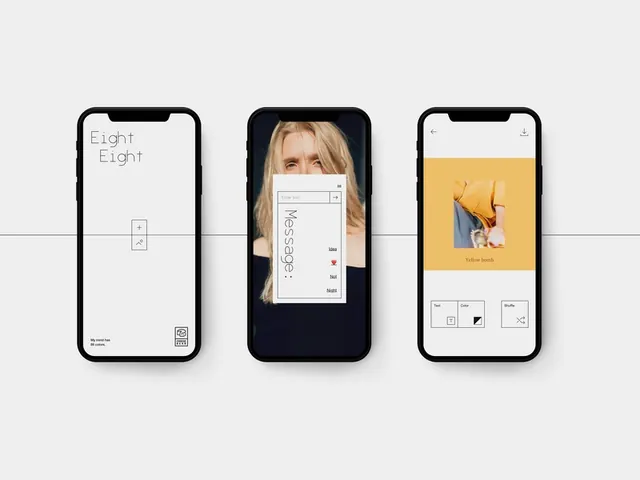 Eight Eight camera app UI screens, minimal, light-mode, light