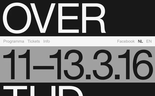 OVER TIJD typographic event header, swiss, minimal, monochrome