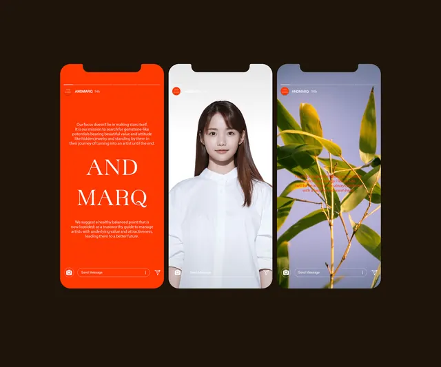 ANDMARQ Instagram stories trio, minimal, editorial, vibrant