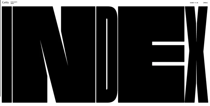 Getty INDEX brutalist typographic website, brutalist, minimal, monochrome