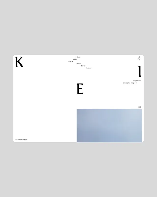 Minimalist website portfolio navigation with large letterforms, minimal, swiss, light