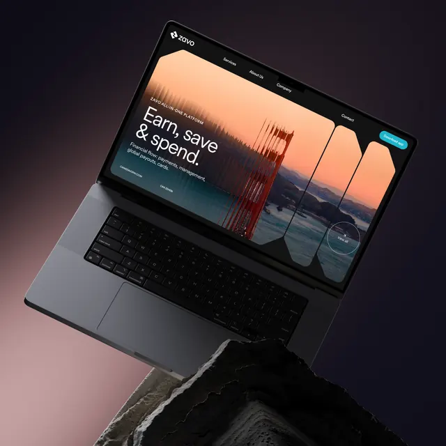 Fintech dashboard with warm sunset gradient mockup, minimal, corporate-clean, warm