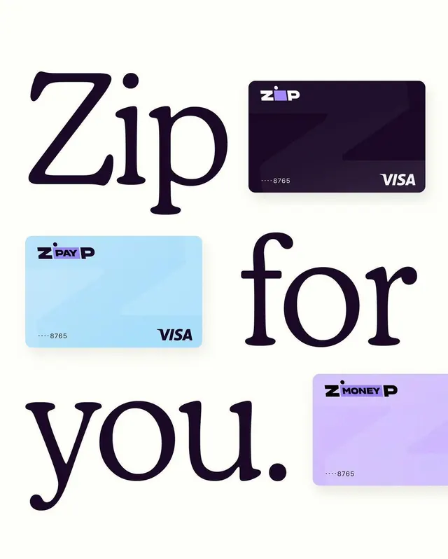 Zip payment card system UI, minimal, dark
