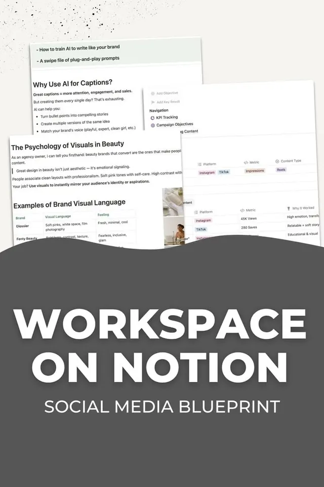 Notion workspace presentation mockup, technical, minimal, light