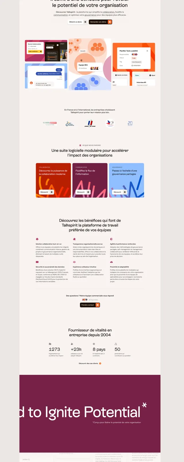 French SaaS product dashboard with soft color blocks, minimal, corporate-clean, light
