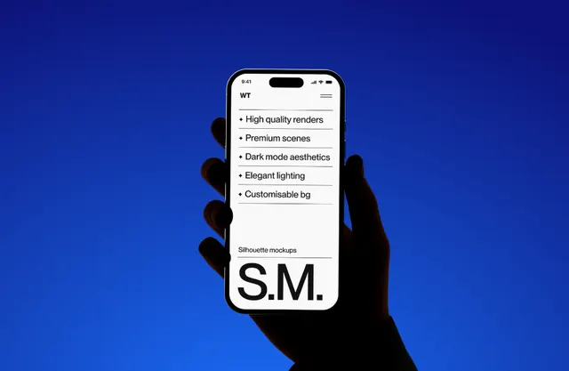 Design app UI on phone, hand-held mockup, minimal, technical, light