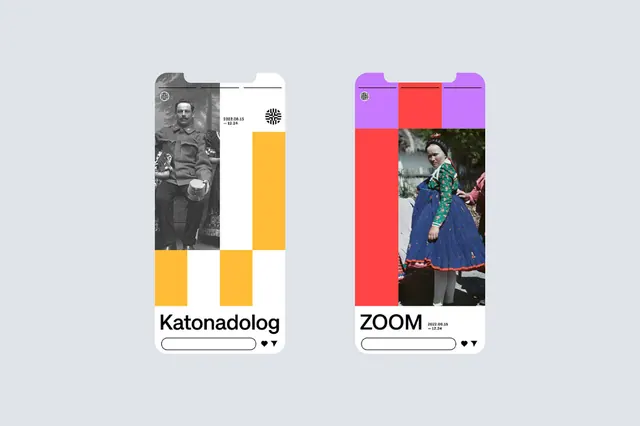 Two-card geometric mobile app layout with color blocking, minimal, geometric, warm