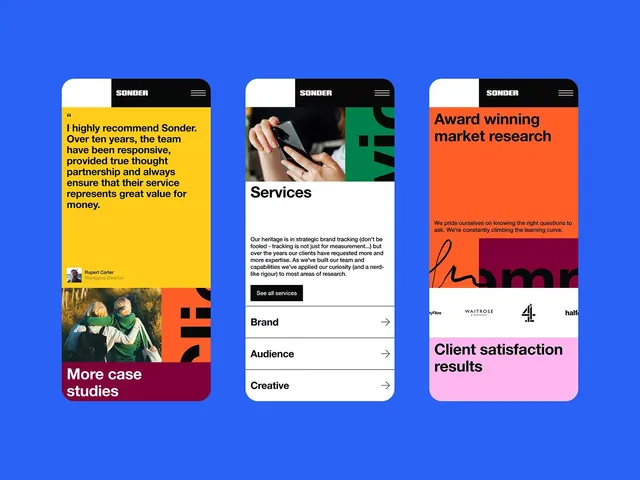 Sonder brand case study cards, flat, minimal, vibrant