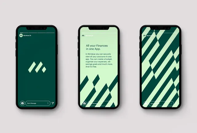 Fintech mobile app with diagonal pattern, minimal, geometric, cool
