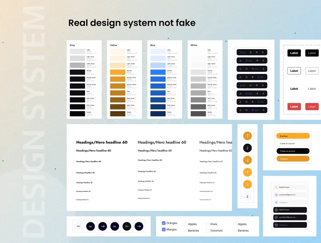 Design system documentation grid, corporate-clean, minimal, light