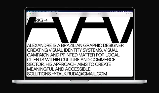 Graphic designer portfolio website hero, minimal, geometric, monochrome
