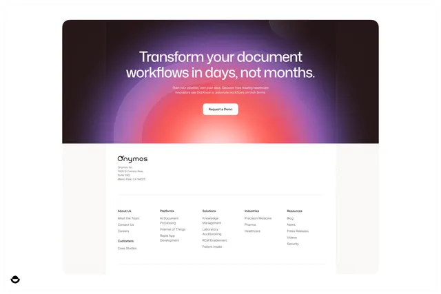 Gradient radial-burst cta with footer nav, gradient-heavy, dark-mode, light