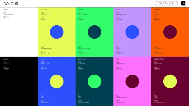 Design system color palette reference with contrast circles, minimal, flat, warm