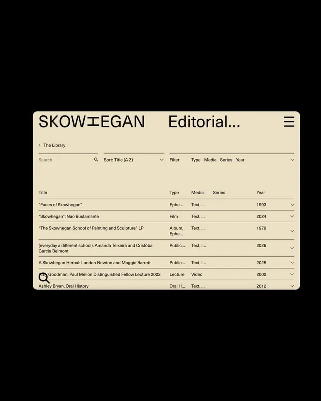 Skowhegan editorial library table interface, minimal, editorial, light