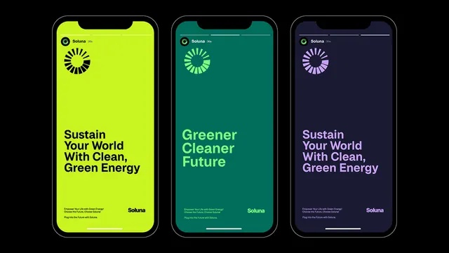 Three-phone color-theme variation mockup, minimal, corporate-clean, vibrant