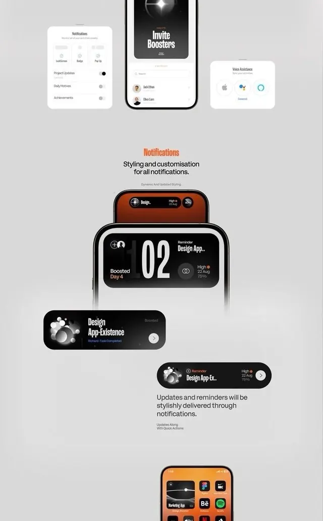 Notification system with invite boosters, minimal, flat, light