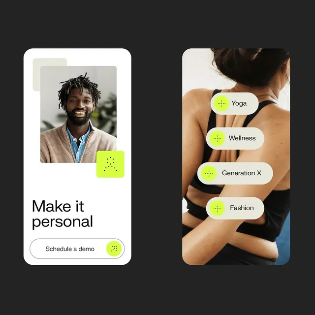 Wellness app mobile screens with photo and category overlays, minimal, flat, light