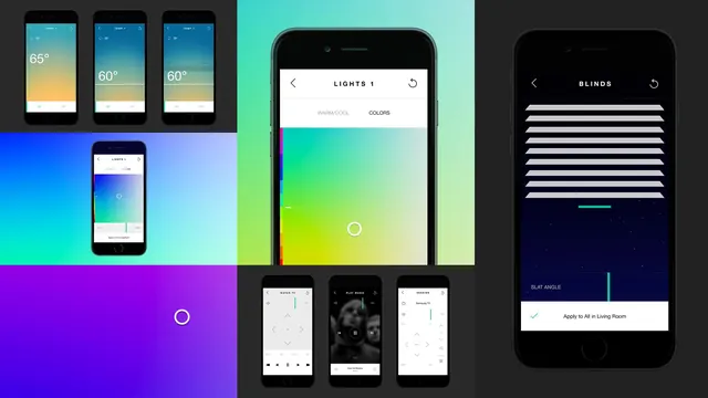 Smart home app UI design system, minimal, flat, vibrant