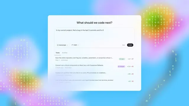Developer task chat with code prompt, minimal, technical, light