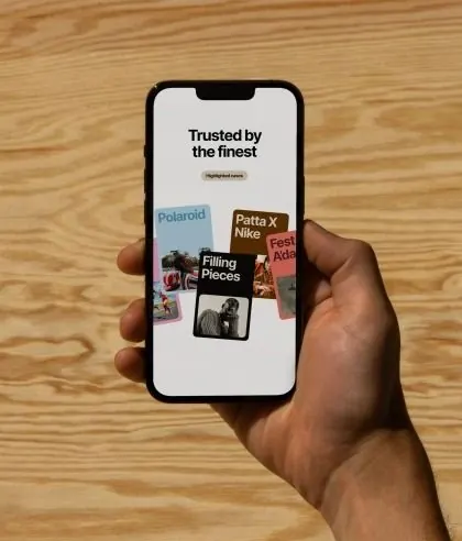 Phone mockup with 'Trusted by the finest' endorsement, minimal, luxury, light
