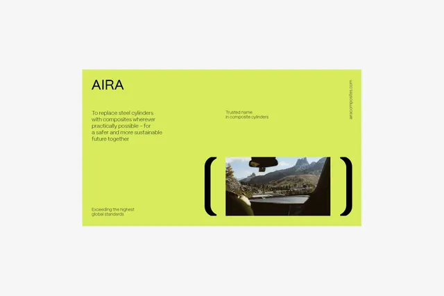 AIRA neon yellow hero card, minimal, neo-brutalist, light
