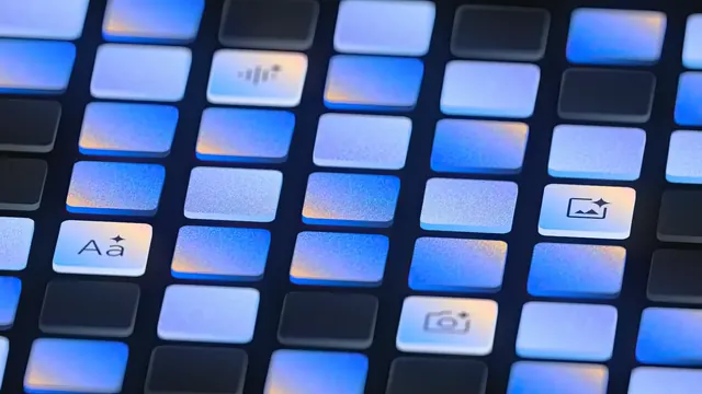 Grid of gradient-filled UI tiles, minimal, gradient-heavy, cool