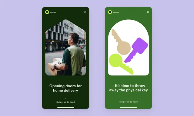 Mobile app onboarding screens with abstract shapes, minimal, flat, high-contrast