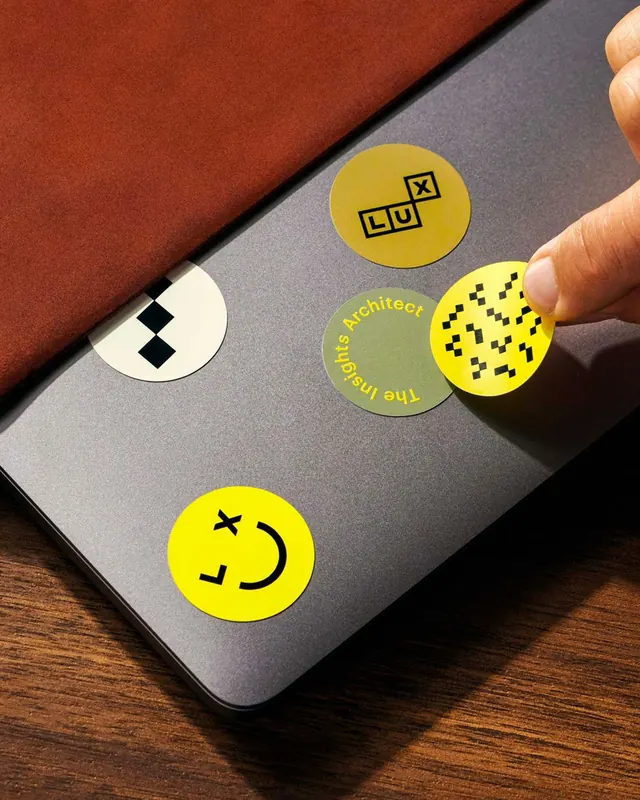 Geometric sticker set on phone mockup, minimal, geometric, warm