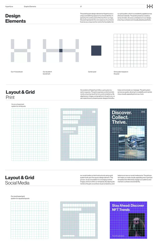 Design system documentation with grid and modular elements, minimal, geometric, light