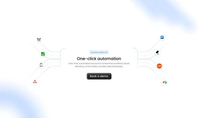 SaaS automation hero with radial integration diagram, minimal, corporate-clean, light