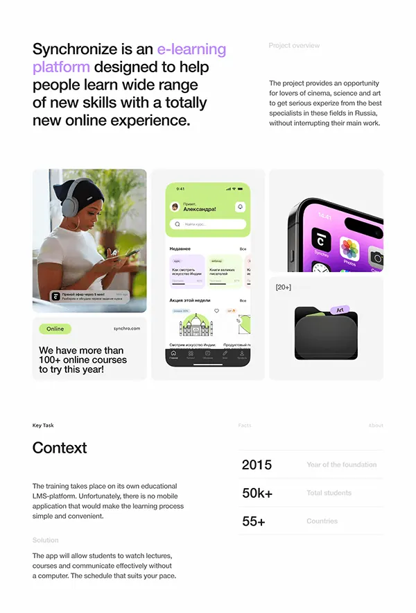 Synchronize e-learning platform case study, minimal, corporate-clean, light