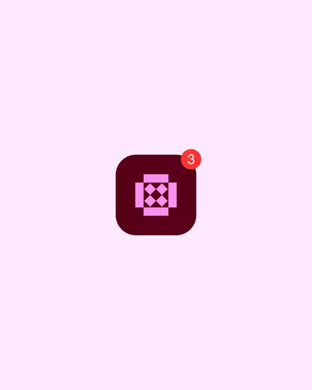 App icon with notification badge, minimal, flat, vibrant