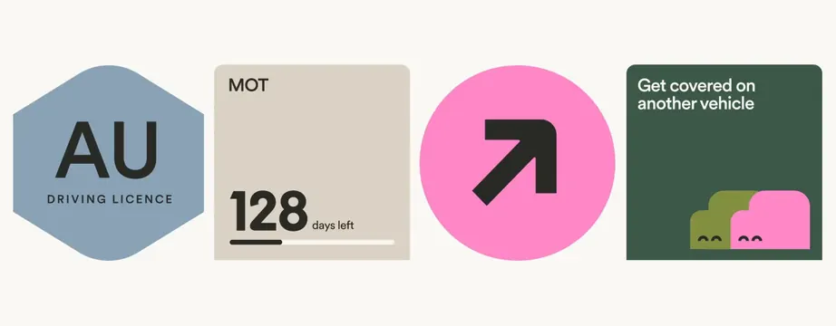 Four-card modular information layout, flat, minimal, light