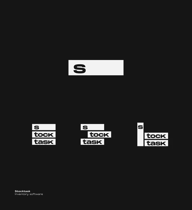 Stocktask inventory software monochrome branding mockup, minimal, monochrome, dark