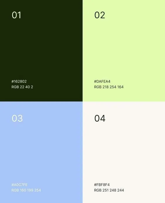 Four-panel minimal color palette guide, minimal, flat, light