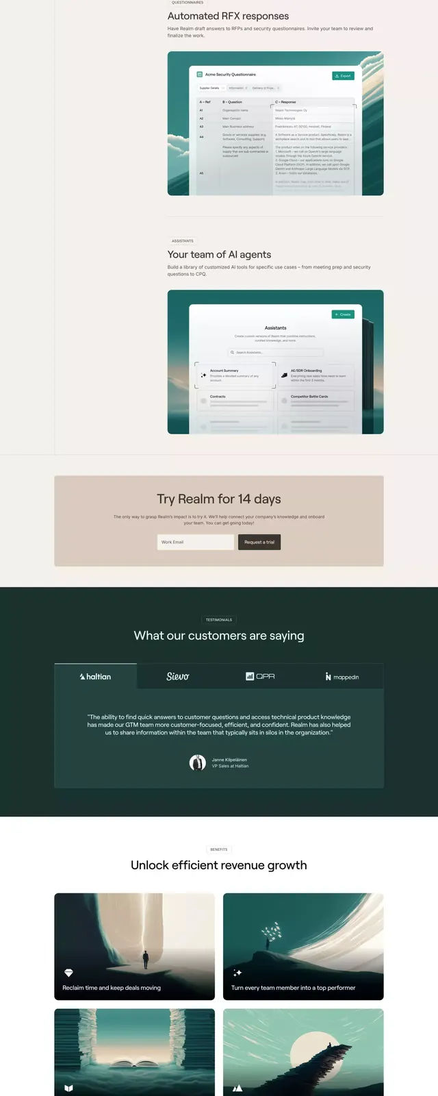 Multi-section SaaS site with teal accent, card grids, and case studies, minimal, corporate-clean, light