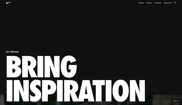 Nike mission statement hero, dark-mode, minimal, dark