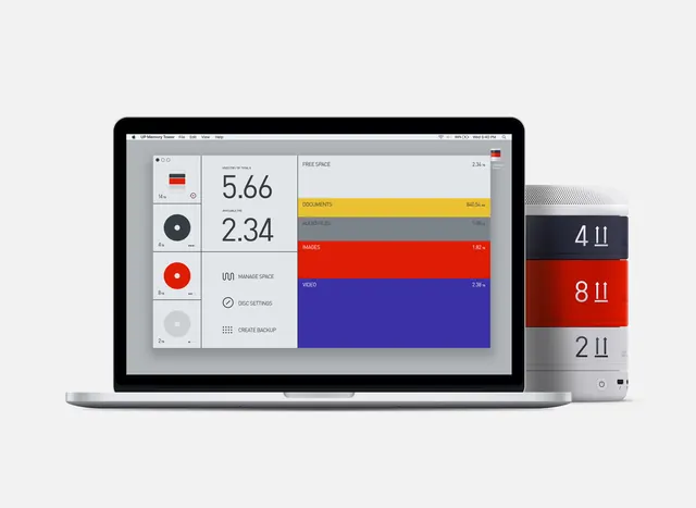 Memory Tower storage app UI design, minimal, technical, light