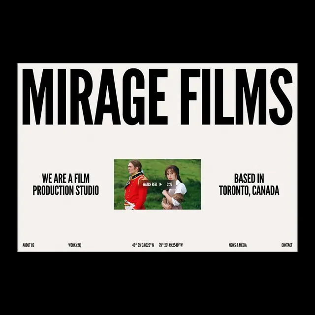 Mirage Films brutalist header, brutalist, minimal, dark