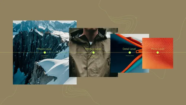Scale levels visualization with overlapping frames, minimal, gradient-heavy, warm