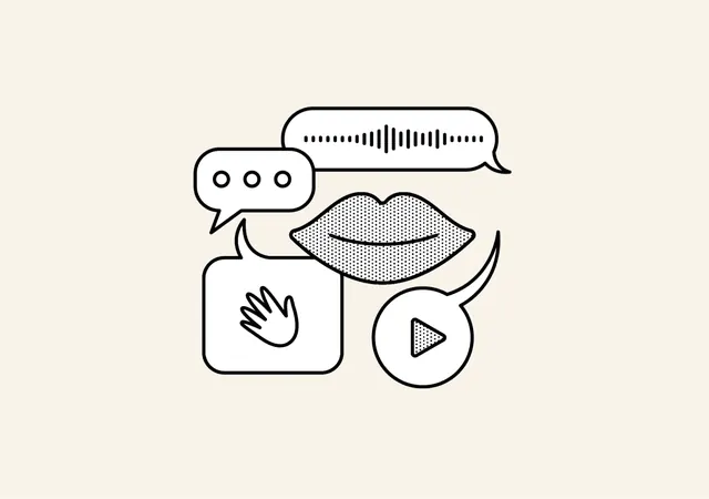 Communication icons in rounded containers, line-art, minimal, light